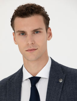 Lacivert Ekstra Slim Fit _izgili Tak_m Elbise