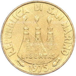 Монета 20 лир 1975 года Сан-Марино