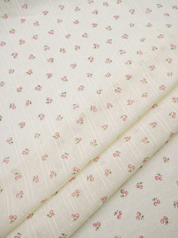 Фактурный хлопок с мережкой-полосой Вишенки - подружки цв.розовый, ш.1.45м, хл-100%, 70гр/м.кв - Купава фото 2