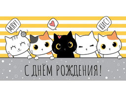 Цена за 5 шт. Конверт для денег "С Днем Рождения!" (1-05-0269) "Веселые котики"