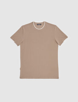 Kahverengi Slim Fit %100 Pamuk Bisiklet Yaka Ti__rt