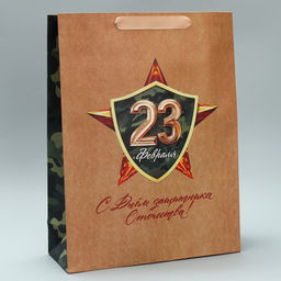 Цена за 2 шт. Пакет подарочный крафтовый, упаковка, С 23 февраля, L 40?31?11.5 см