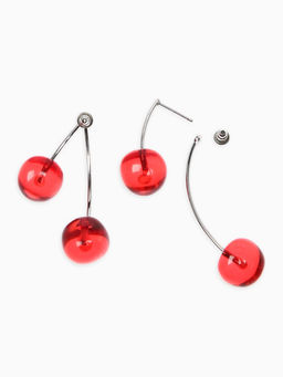 Серьги "Вишня" двойные, цвет красный в серебре