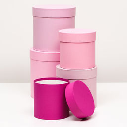 Набор шляпных подарочных коробок 5 в 1« Феерия» , розовый, 23×23 - 14×14 см