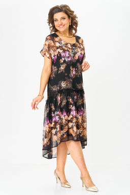 Платье Svetlana Style 2218 черный+рыжие цветы