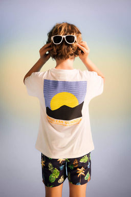 Футболка оверсайз с круглым вырезом и пышным принтом для мальчиков с короткими рукавами - Defacto фото 4