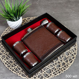 Набор в подарочной коробке Фляжка 500 мл + 4 стопки, воронка / FL-143 /уп 40/