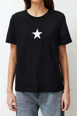 TRENDYOLMILLA Antrasit %100 Pamuk Y?ld?z Bask?l? Regular/Normal Kal?p Bisiklet Yaka Orme T-Shirt TWOSS24TS00095  фото 15