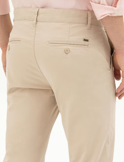 Bej Slim Fit Basic Kanvas Pantolon