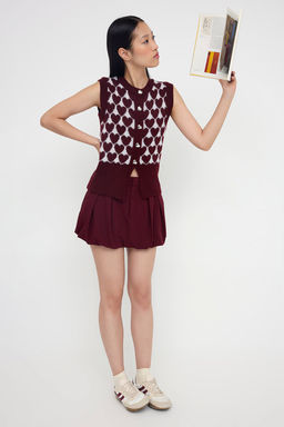 Teen Bordo Sakal/Yumos Iplik Kar?s?ml? Kalp Desenli Triko Yelek TWOAW26YE00012 - Trendyolmilla фото 2