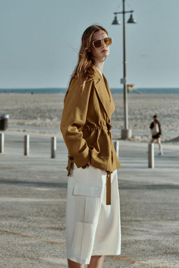 CHAQUETA TRENCH CON LINO CINTUR?N / Aceite - Zara фото 4
