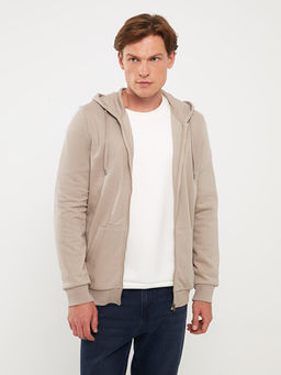 Kap??onlu Uzun Kollu Erkek Kal?n Fermuarl? Sweatshirt