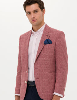 Bordo Slim Fit Y_n Keten Kar___ml_ Ceket