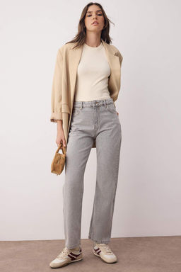 Ac?k Mavi Yuksek Bel Boru Paca Straight Duz Kesim Jeans TWOAW26JE00060 - Trendyolmilla фото 12