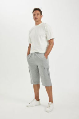 Slim Fit Dar Kesim Kargo Cepli Basic Duz Kapri Sort
