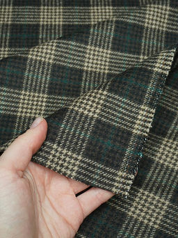 Шерсть пальтово-костюмная Твид Клетка цв.бежево-зеленый на коричневом, ш.1.5м, шерсть-50%, п/э-50% - Купава фото 10