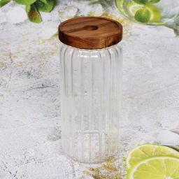 Банка для продуктов стеклянная 1000мл "Bella cucina" с крышкой из акации 9*20см