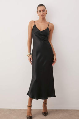 TRENDYOLMILLA Siyah Duz Kesim Saten Ask?l? Maxi Dokuma Elbise TWOSS24EL00163  фото 25