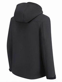 Ветровка мужская софтшелл виндстоппер с капюшоном спортивная черного цвета 9617_1Ch