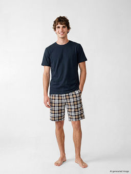 Regular Fit Ekose Erkek ?ortlu Pijama Tak?m?