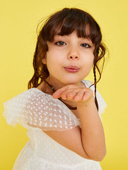 Kare Yaka Kendinden Desenli K?sa Kollu K?z ?ocuk Elbise - Waikiki фото 3