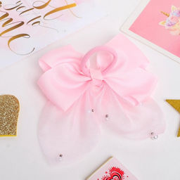 Цена за 6 шт. Бант для волос на резинке «Бантик Лили с блёстками», 10×8 см, розовый