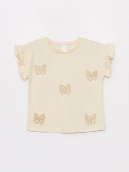 Bisiklet Yaka Bask?l? K?sa Kollu K?z Bebek Ti??rt