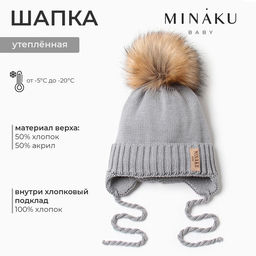 Шапка детская MINAKU с утеплителем, размер 44-46, серая
