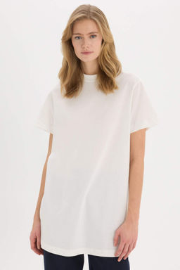 Regular Fit Bisiklet Yaka Basic Duz K?sa Kollu %100 Pamuk Tunik - Defacto фото 3