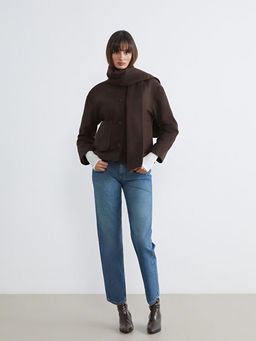 Y?n Kar???ml? Atk?l? Kad?n Ka?e Ceket