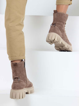 Ботинки 329.21153bе. серо коричневый замша/Байка