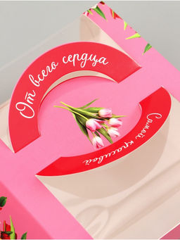 Цена за 5 шт. Коробка под бенто - торт с окном С 8 марта!, 14?14?8 см