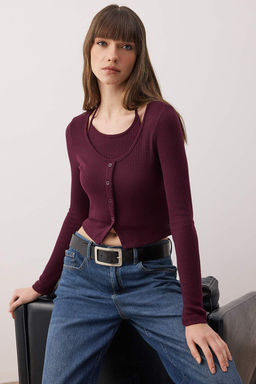 Murdum 2li Vucuda Oturan Cift Gorunumlu Kurdele Detayl? Triko Gorunumlu Orme Bluz TWOAW26BZ00119