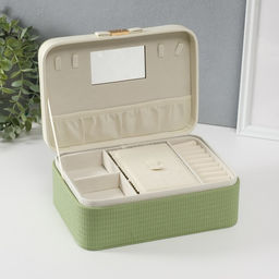 Шкатулка для украшений «Бантик», с зеркалом, искусственная кожа, бело-зелёная, 17×23.5×10 см