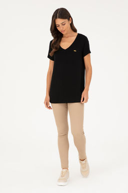 U. S. Polo Assn / Женская черная базовая футболка с v-образным вырезом - U.s. polo assn фото 11