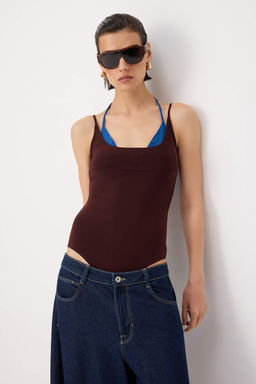 Kahverengi D_z Fitted Boyundan Ba_lamal_ _nce Ask_l_ Kolsuz __t__tl_ Esnek _rme Body TWOSS26BD00040