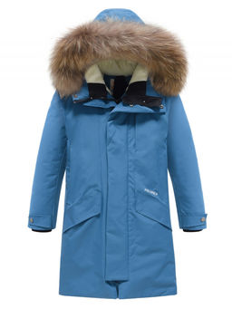 Парка зимняя подростковая для мальчика с капюшоном и мехом синего цвета 9535S - Valianly фото 8
