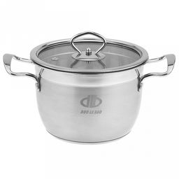 Кастрюля из нержавеющей стали "Аксай" 2,1л, д17,7см h11,7см, s0,35мм, матовая полировка, стеклянная крышка, металлические ручки, с теплораспределительным дном 0,5см, цветная коробка (Китай)