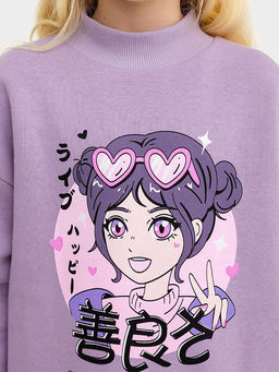 Джемпер для девочек в лиловом цвете с печатью - Mark formelle фото 5