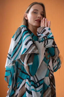 Платье шифон LOVE052/03/Бирюзовый, белый