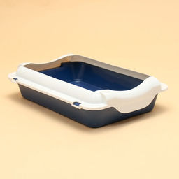 Туалет для кошек, 36×26×9 см, средний, с бортом, пластик, синий, белый