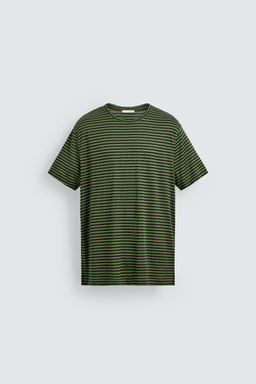 CAMISETA REGULAR FIT RAYAS MEZCLA LINO / Marr?n / Verde
