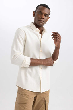 Льняная рубашка обычного кроя с длинным рукавом - Defacto фото 4