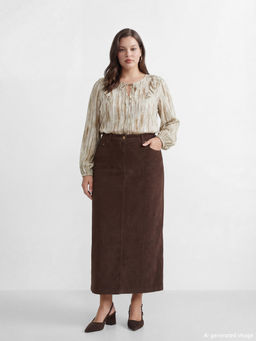 B?y?k Beden Standart Fit Fitilli Kadife Etek