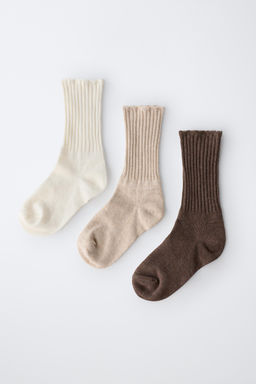 PACK TRES CALCETINES LARGOS RIZO / Beige claro - Zara фото 4