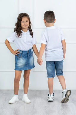 Футболка детская Поло, кор. рукав, цвет Белый, пике карде, 100% х/б - 5+ фото 2