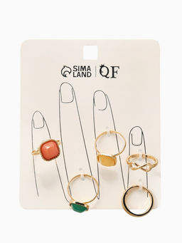 Набор колец 5 шт "Новый стиль" камни, размер МИКС, цветной в золоте