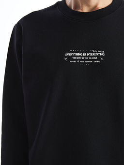 Bisiklet Yaka Bask?l? Erkek Kal?n Sweatshirt