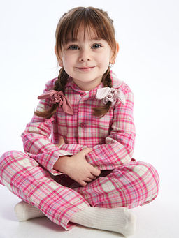 G?mlek Yaka Uzun Kollu Ekose K?z Bebek Pijama Tak?m?