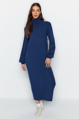 Indigo Midi Triko Yumusak Dokulu Kazak Elbise TWOAW24EL00033